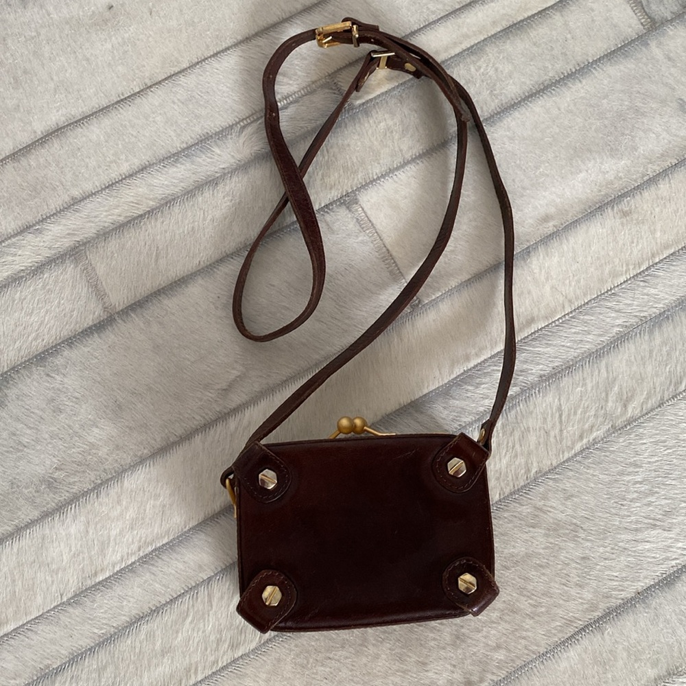 KENO by RO -EL Elegant Brown and Gold Box Crossbody 100% leather Handbag - Picture 11 of 16